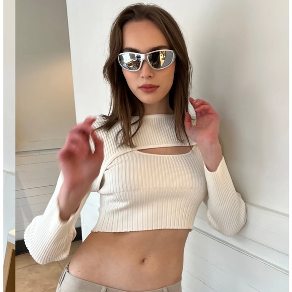 White Ribbed Layered Long Sleeve & Tank Top - Picture 4 of 5